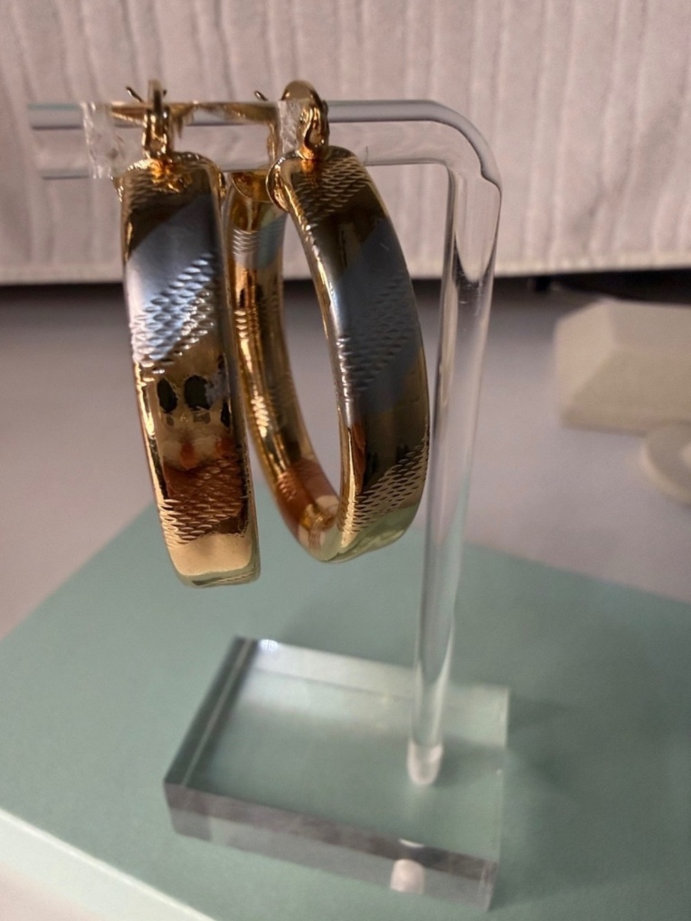 Tri Colored Textured Hoop Earrings - 1.25”